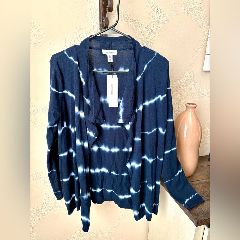 Calvin Klein Blue and White Tie-Dye Cardigan